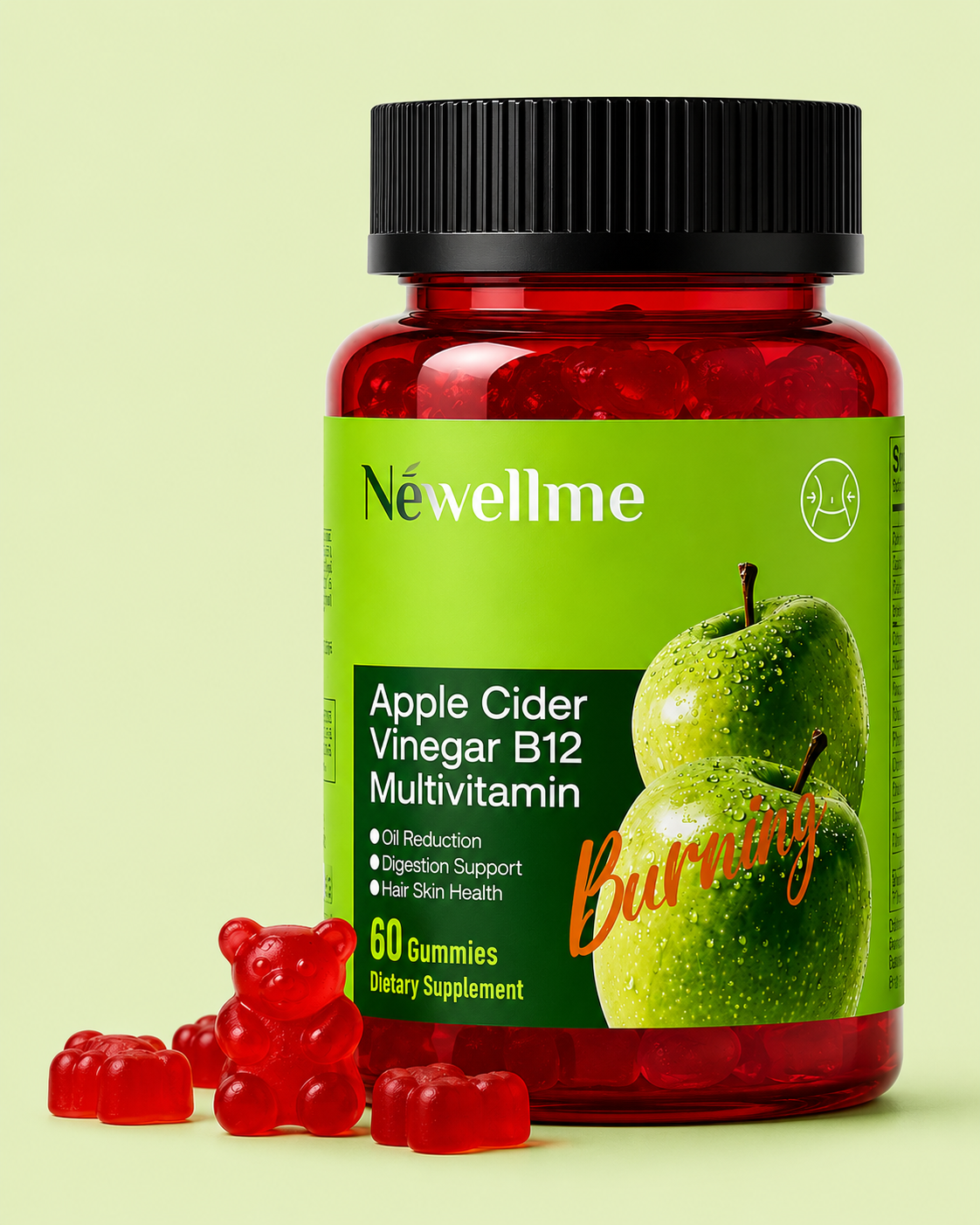 Néwellme Apple Gummies Vinagre de Sidra de Manzana con B12 y Multivitamínico