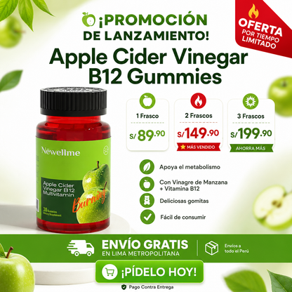 Néwellme Apple Gummies Vinagre de Sidra de Manzana con B12 y Multivitamínico
